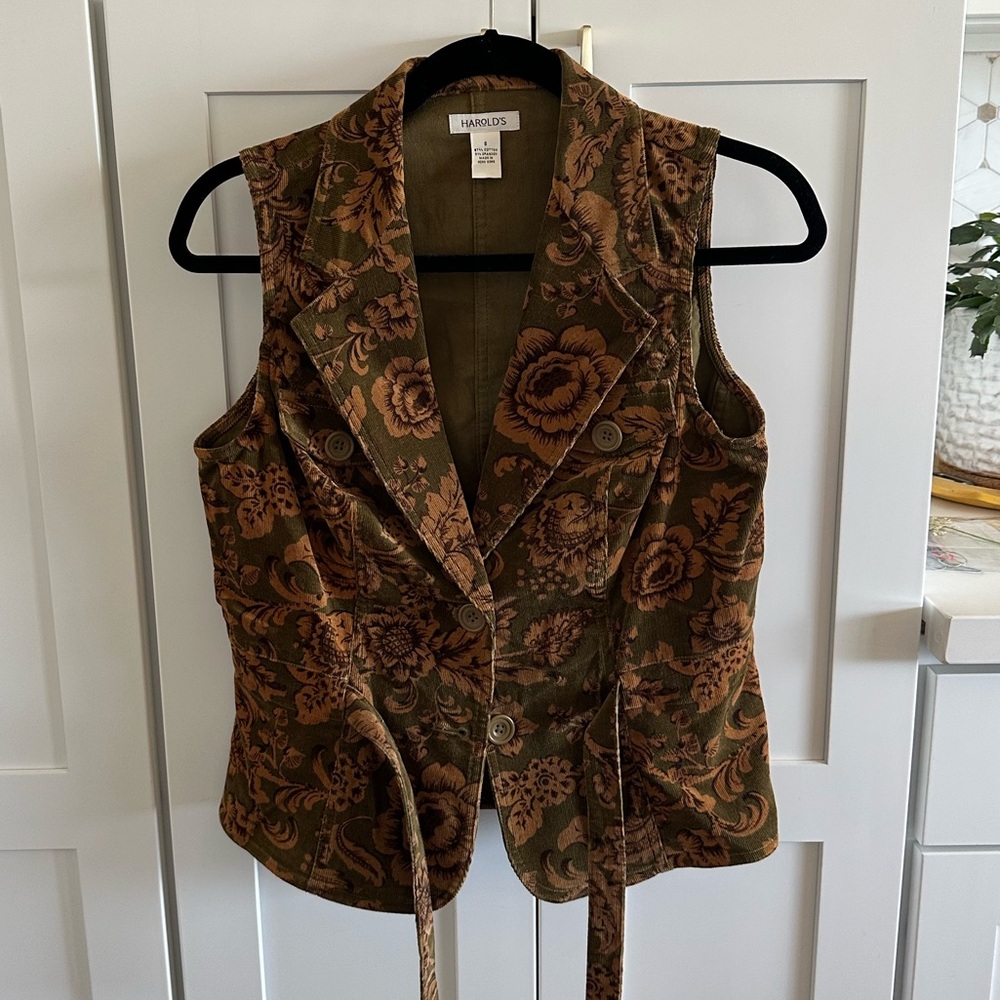 Vintage Harold's Floral Green and Brown Vest